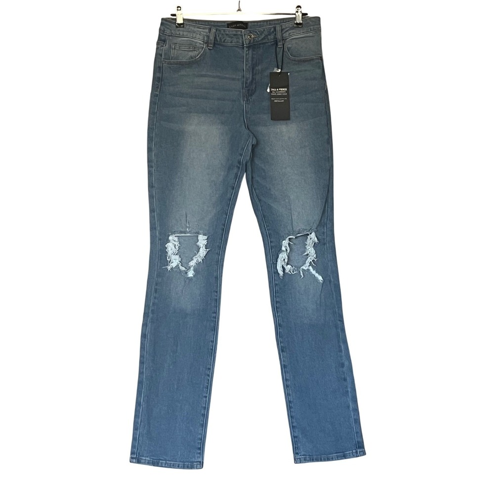 NEW! Alloy Apparel Ripped Knee High Rise Jeans Distressed Denim Size 12 NWT